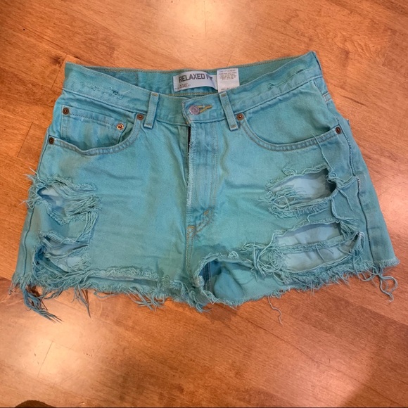 Levi’s High Waisted Distressed Denim Shorts, 32
